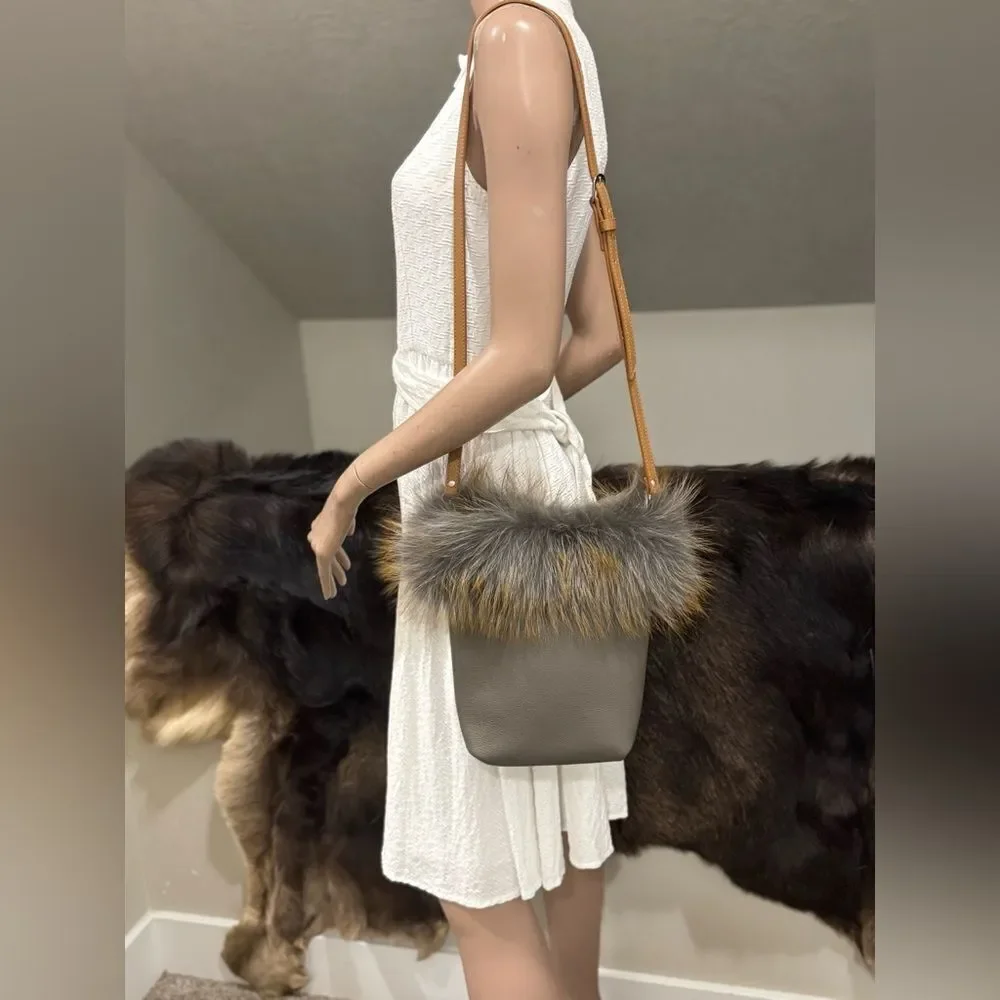 Premium Togo Cowhide with Real Fox Fur Trimmed Handmade Tote Bag/Crossbody
